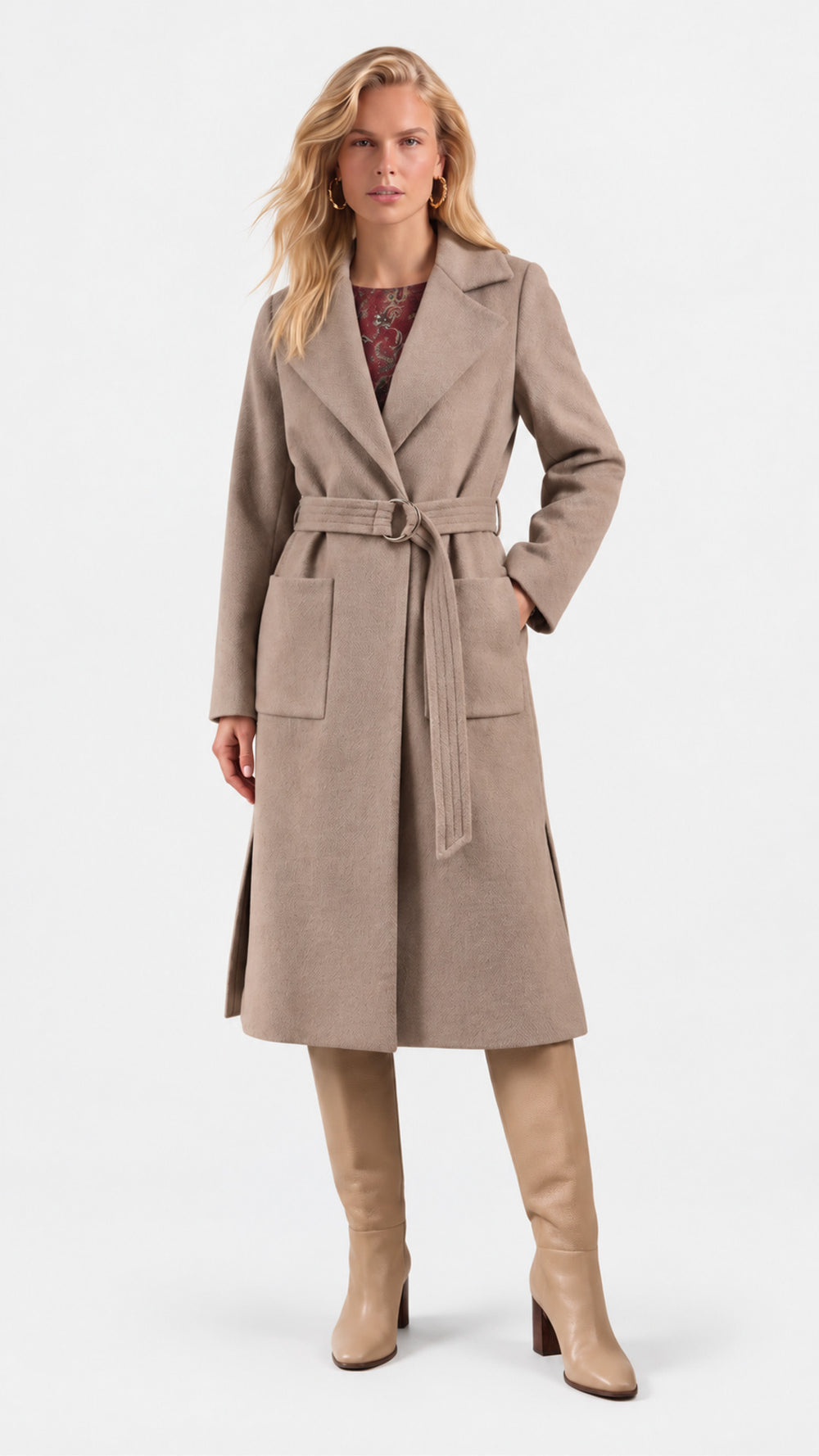 Look 33 — Cappotto con cintura — Cannella FW26/27