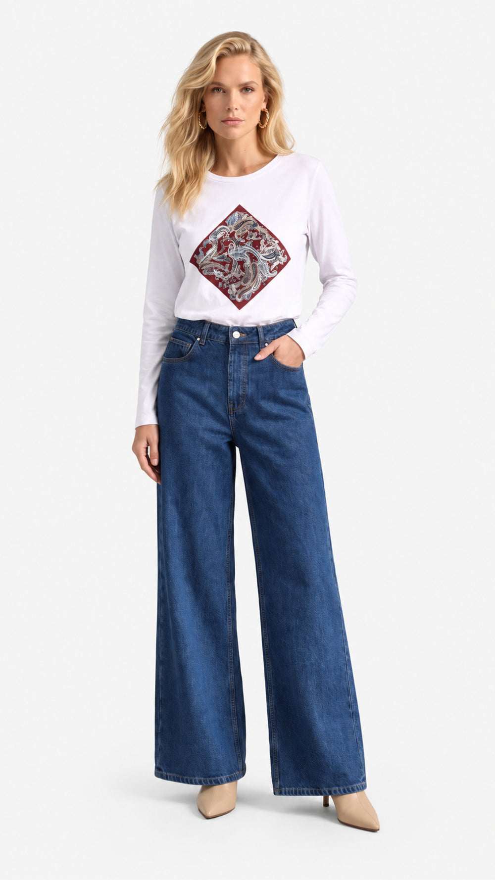 Look 35 — T-shirt con stampa e jeans — Cannella FW26/27