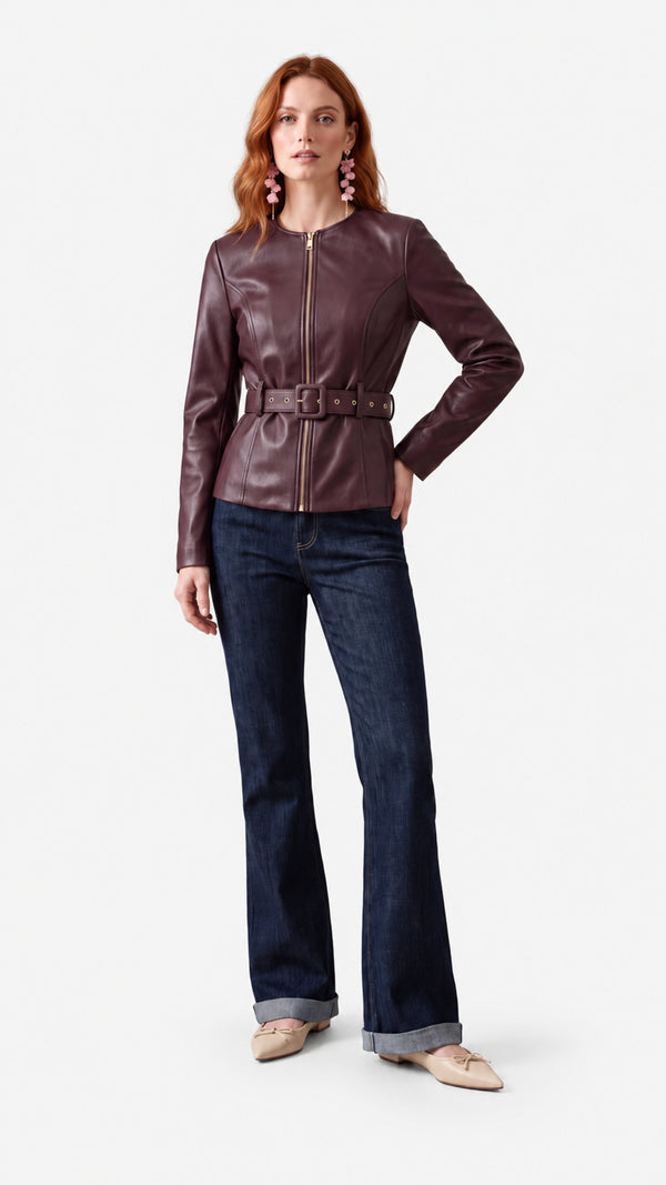 Look 42 — Giubbino con cintura e jeans — Cannella FW26/27