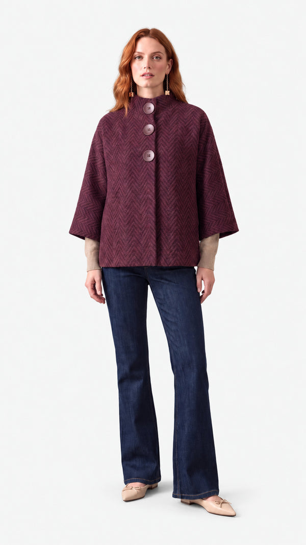Look 46 — Cappa a tre bottoni e jeans — Cannella FW26/27