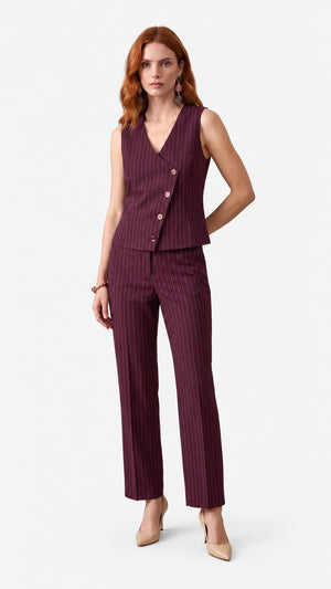 Look 50 — Gilet gessato e pantalone — Cannella FW26/27