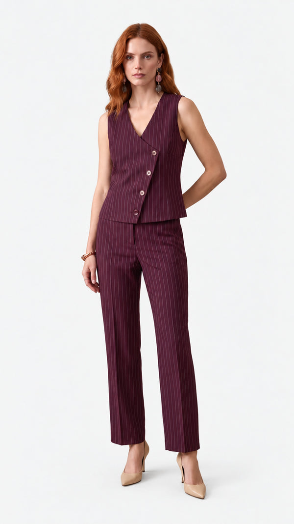 Look 50 — Gilet gessato e pantalone — Cannella FW26/27