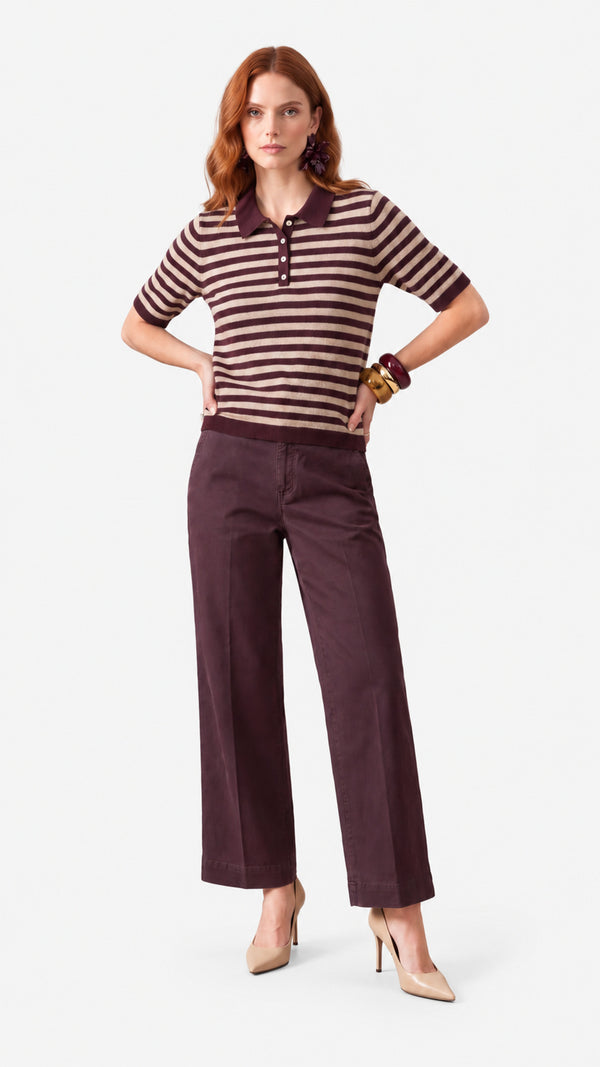 Look 51 — Polo a righe e pantalone — Cannella FW26/27