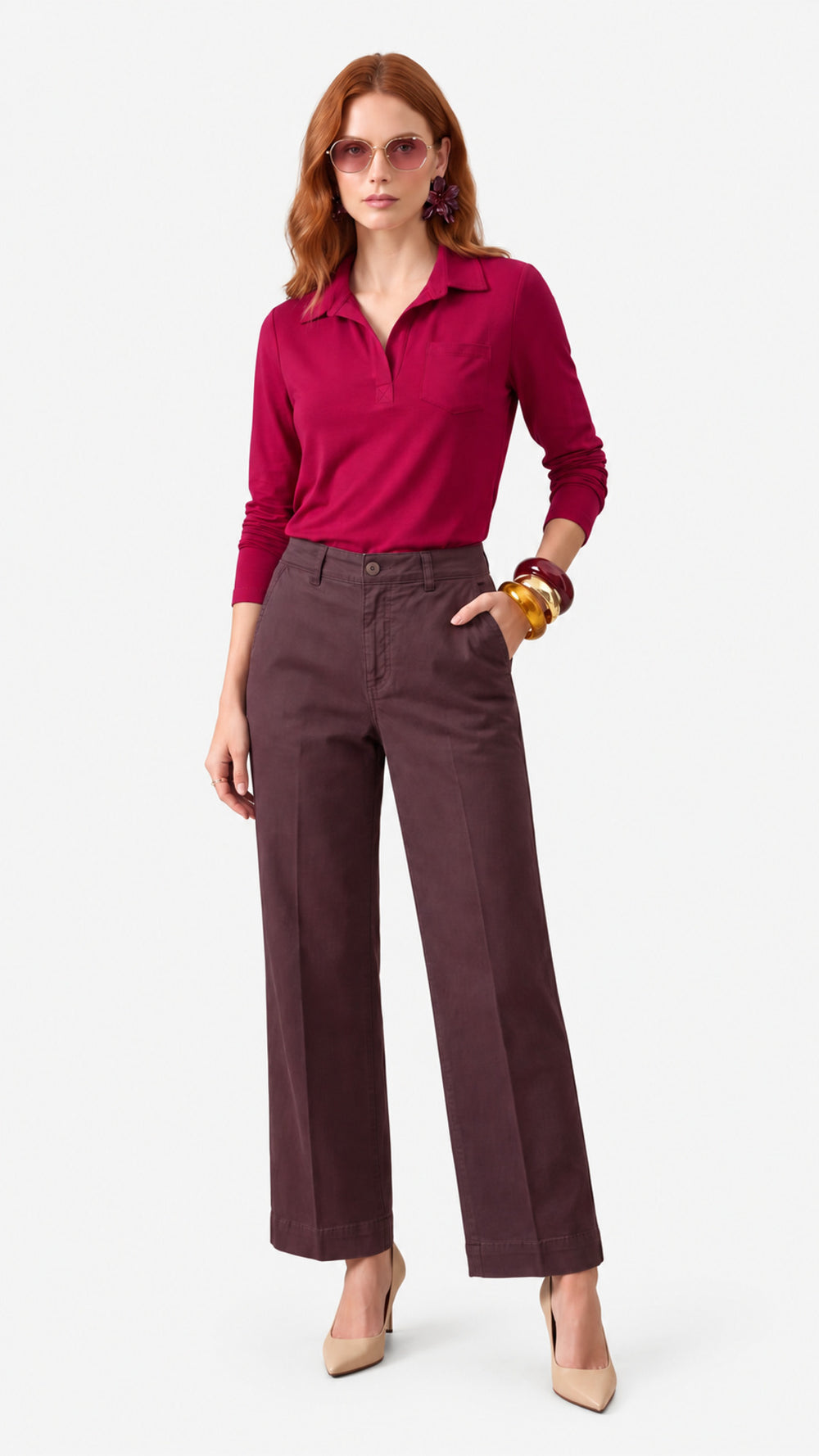Look 53 — Polo a maniche lunghe e pantalone — Cannella FW26/27