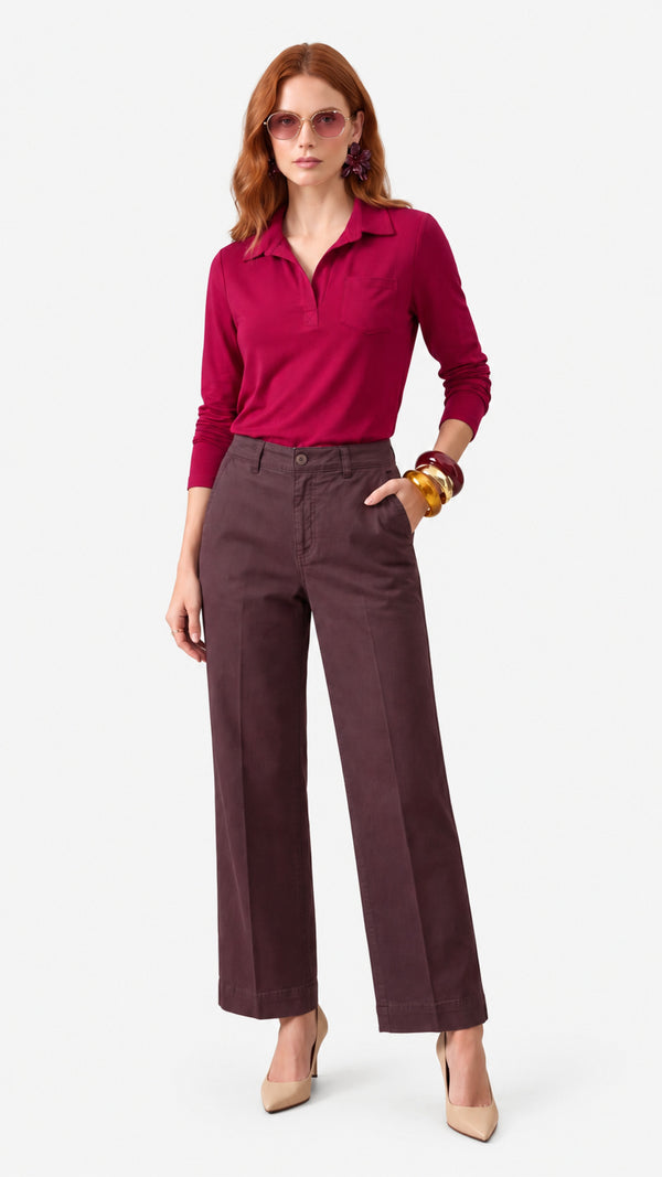 Look 53 — Polo a maniche lunghe e pantalone — Cannella FW26/27