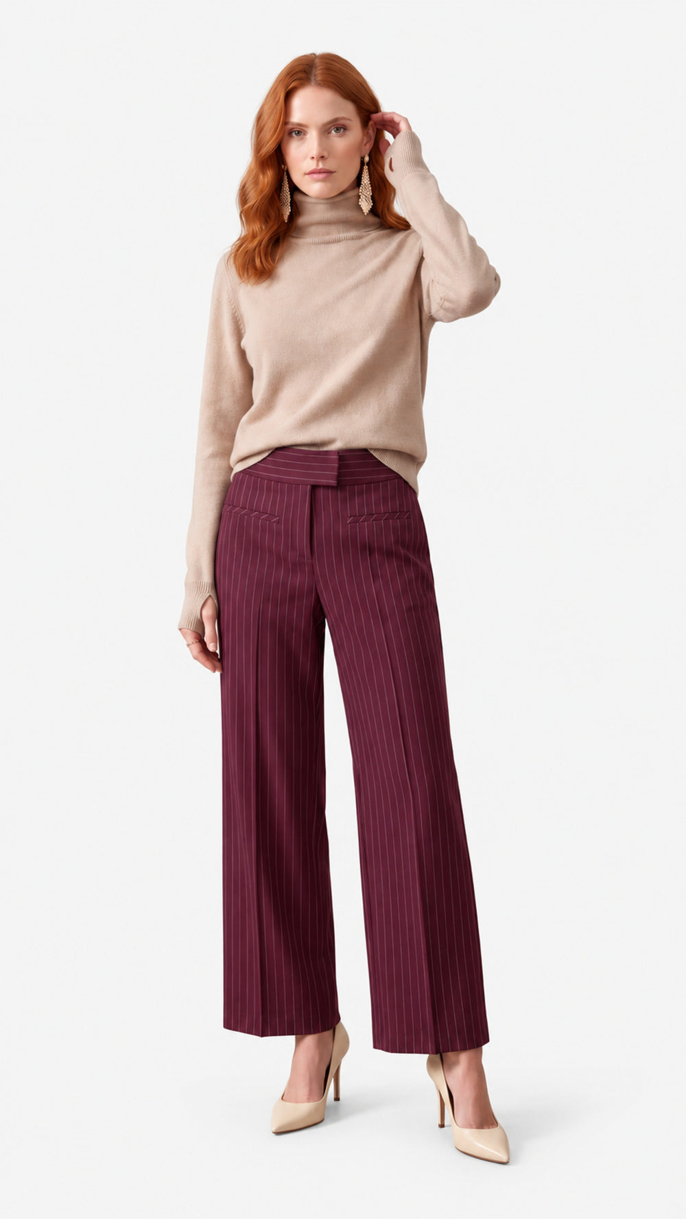Look 54 — Maglia chiara e pantalone gessato — Cannella FW26/27