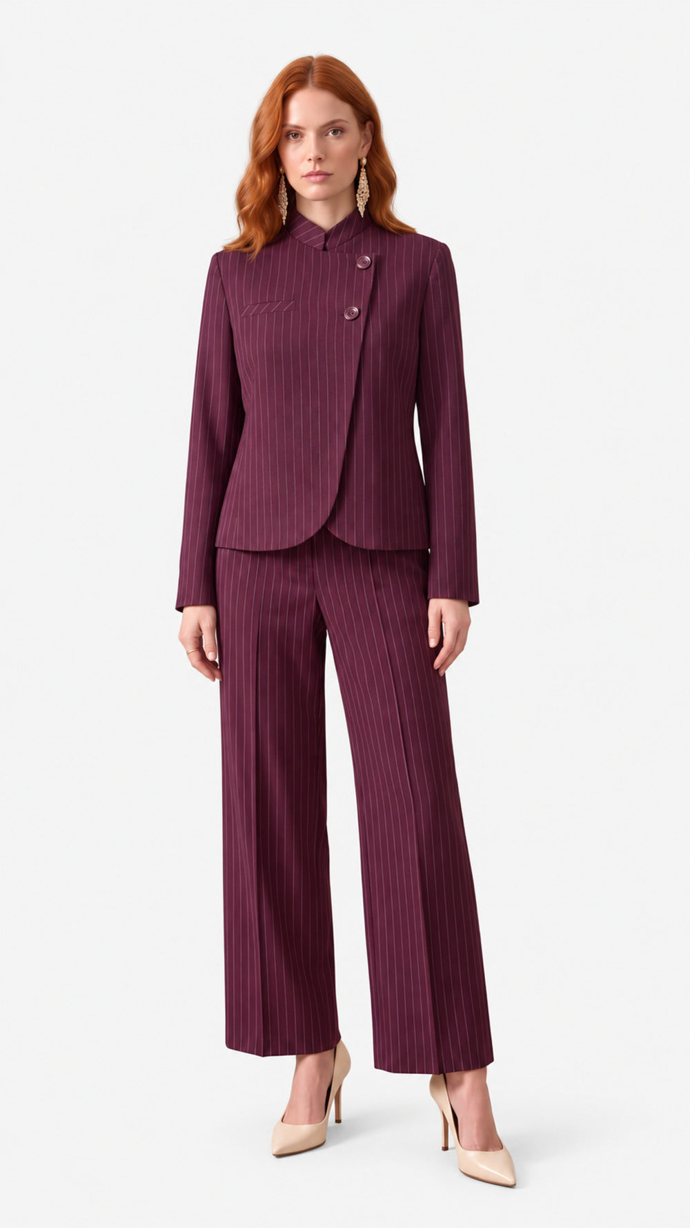 Look 55 — Giacca e pantalone gessato — Cannella FW26/27