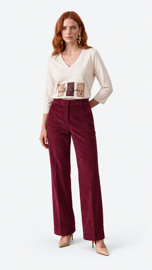 Look 57 — T-shirt stampata e pantalone — Cannella FW26/27