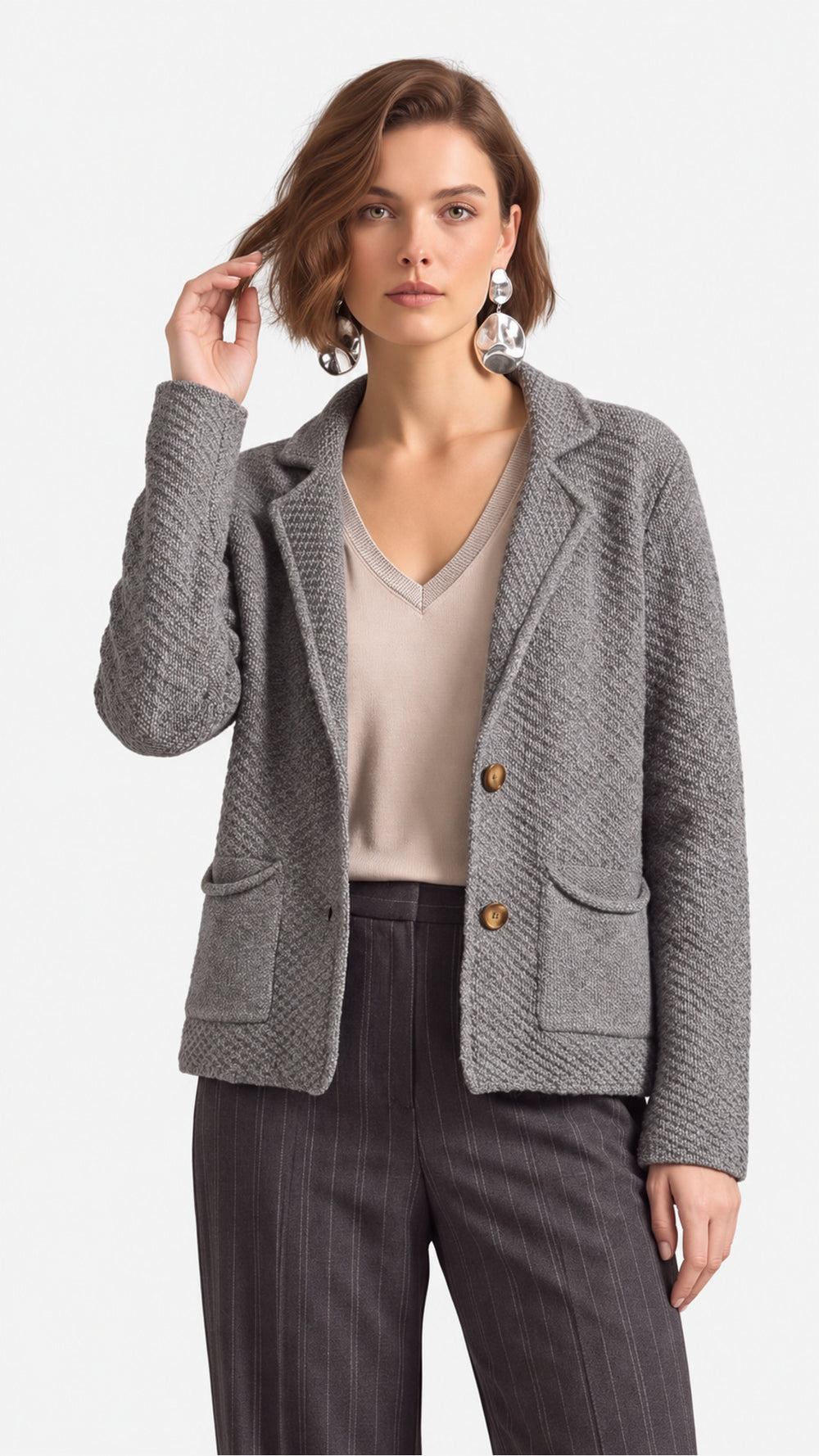 Look 60 — Cardigan e maglia con scollo a V — Cannella FW26/27