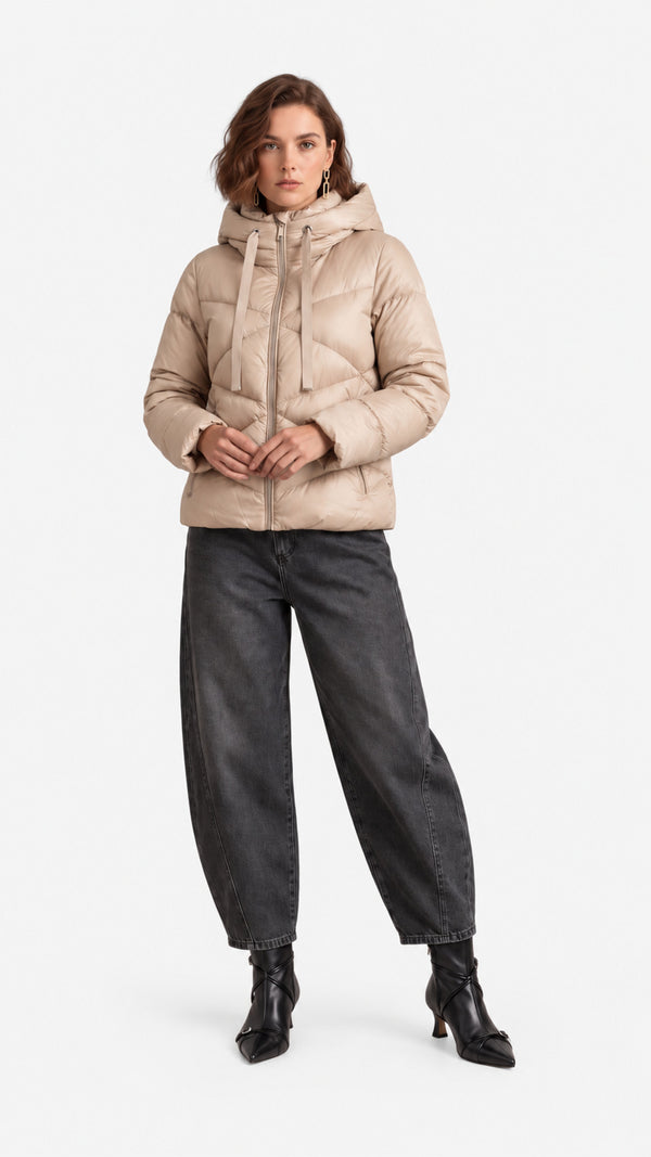 Look 65 — Imbottito con cappuccio e pantalone — Cannella FW26/27