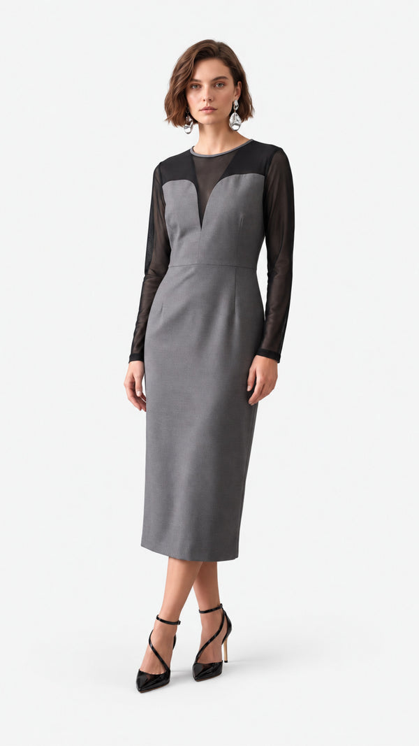Look 68 — Abito longuette bicolore — Cannella FW26/27