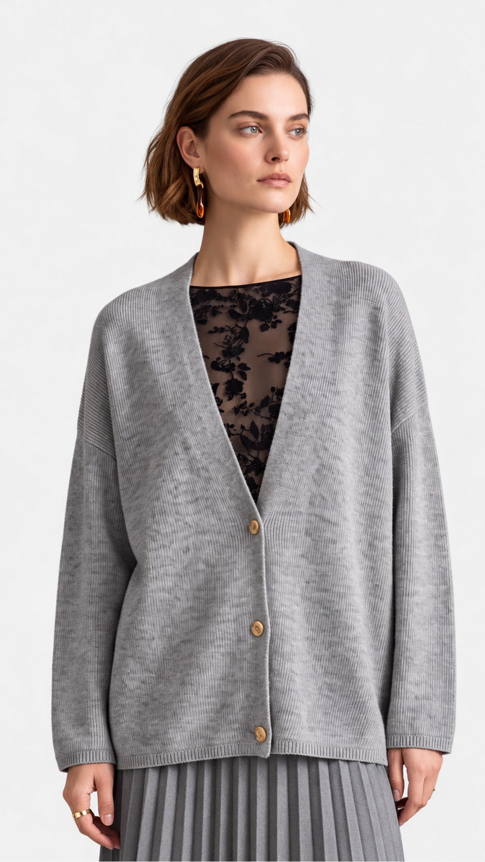 Look 70 — Cardigan lungo e gonna plissé — Cannella FW26/27