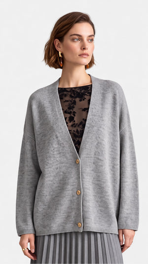 Look 70 — Cardigan lungo e gonna plissé — Cannella FW26/27