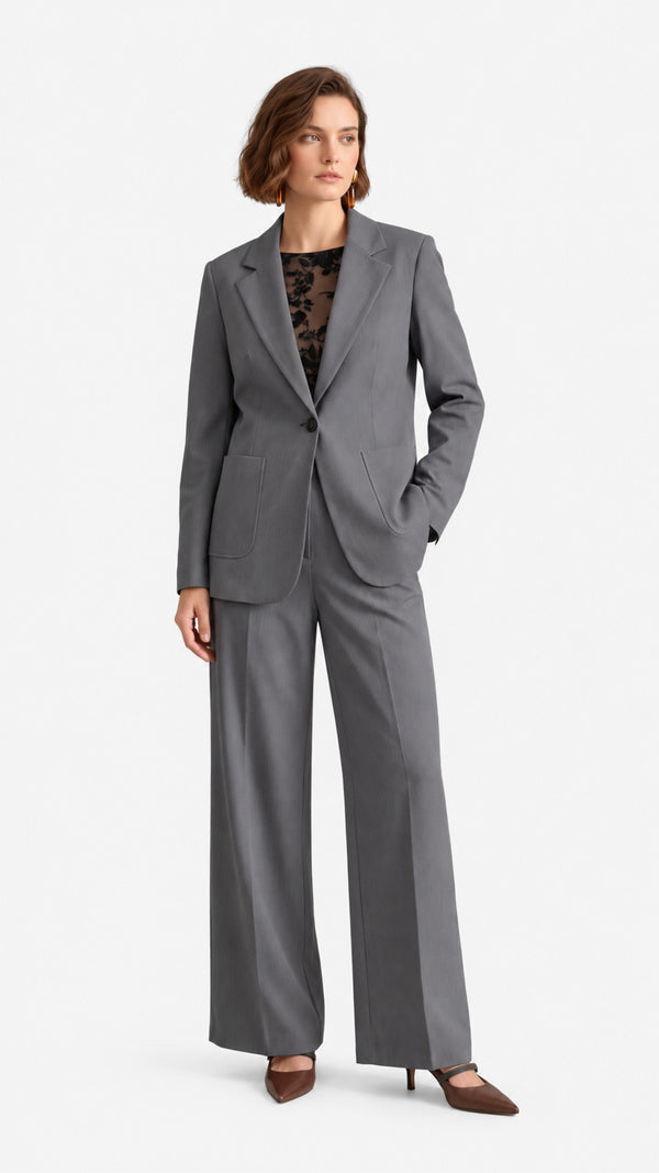 Look 74 — Completo grigio con pantalone ampio — Cannella FW26/27