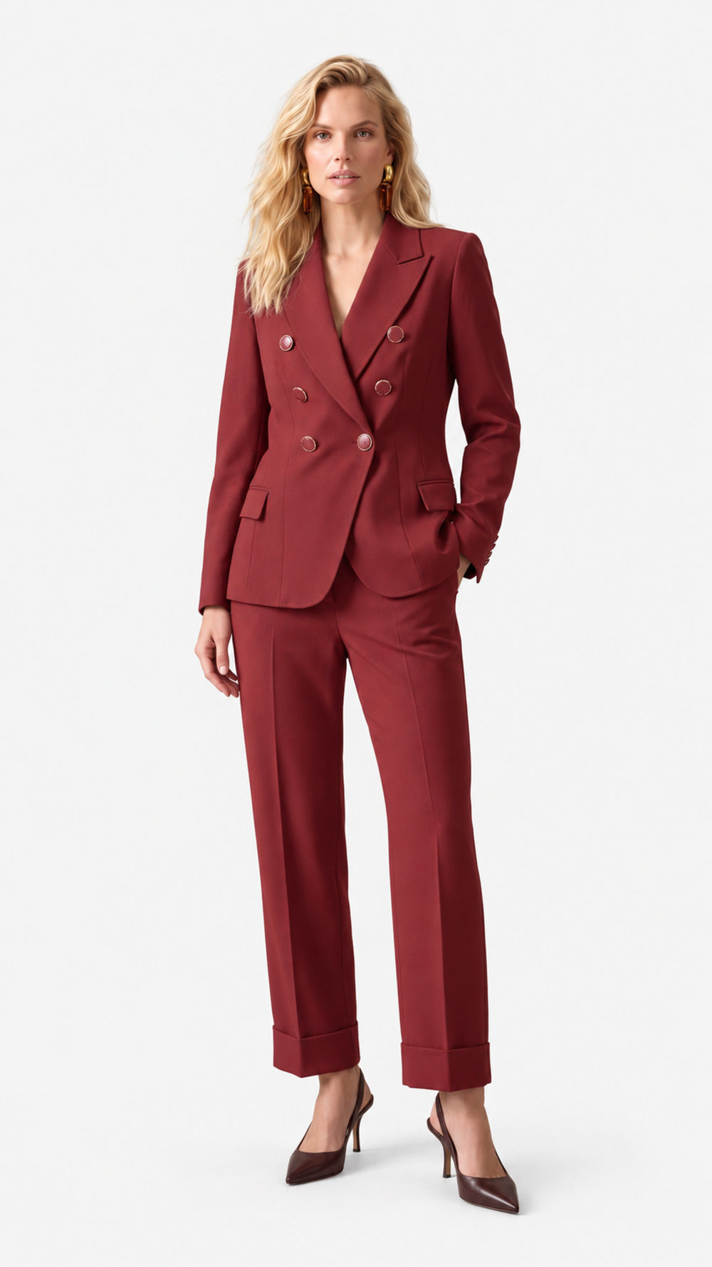 Look 01 — Completo doppiopetto con pantalone a risvolto — Cannella FW26/27